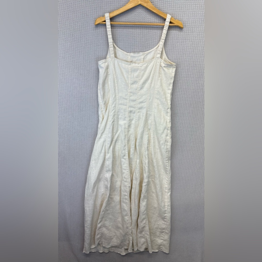 J Jill Cream 100% Linen 12 Sleeveless Shift Dress Minimalist Relax Travel Pocket - Picture 5 of 8